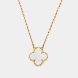 Pre Owned Van Cleef & Arpels Alhambra Vintage Alhambra Mother of Pearl 18k Yellow Gold Necklace