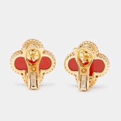 Pre Owned Van Cleef & Arpels Vintage Alhambra Carnelian 18k Yellow Gold Earrings