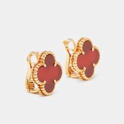 Pre Owned Van Cleef & Arpels Vintage Alhambra Carnelian 18k Yellow Gold Earrings