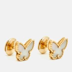 Pre Owned Van Cleef & Arpels Sweet Alhambra Butterfly Mother of Pearl 18K Yellow Gold Stud Earrings