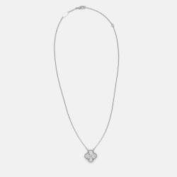 مملوكة مسبقًا Van Cleef & Arpels Vintage Alhambra Guilloché Rhodium Plated 18K White Gold Pendant Necklace
