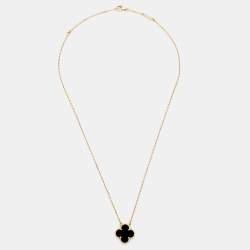 Pre Owned Van Cleef & Arpels Vintage Alhambra Onyx 18k Yellow Gold Necklace 