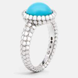 Pre Owned Van Cleef & Arpels Perlée Couleurs Turquoise 18k White Gold Ring Size 55