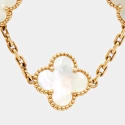 Pre Owned Van Cleef & Arpels Vintage Alhambra 5 Motif Mother of Pearl 18K Yellow Gold Station Bracelet