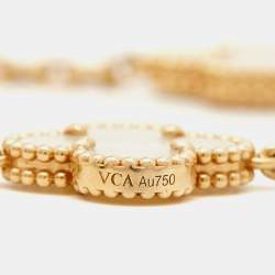 Pre Owned Van Cleef & Arpels Vintage Alhambra 5 Motif Mother of Pearl 18K Yellow Gold Station Bracelet