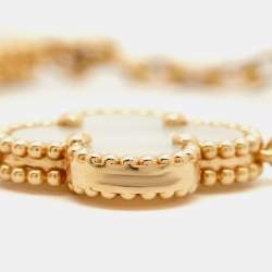 Pre Owned Van Cleef & Arpels Vintage Alhambra 5 Motif Mother of Pearl 18K Yellow Gold Station Bracelet