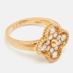 Van Cleef & Arpels Vintage Alhambra Diamonds 18k Yellow Gold Ring Size 53