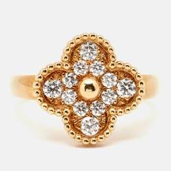 Van Cleef & Arpels Vintage Alhambra Diamonds 18k Yellow Gold Ring Size 53