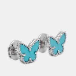 Pre Owned Van Cleef & Arpels Sweet Alhambra Butterfly Turquoise 18K White Gold Stud Earrings