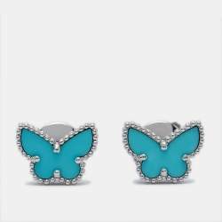 Pre Owned Van Cleef & Arpels Sweet Alhambra Butterfly Turquoise 18K White Gold Stud Earrings
