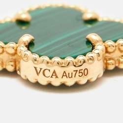 Pre Owned Van Cleef & Arpels Vintage Alhambra Malachite Diamond 18K Yellow Gold Bracelet