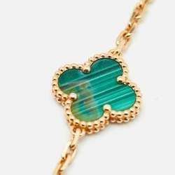 Pre Owned Van Cleef & Arpels Vintage Alhambra 20 Motif Malachite Diamonds 18K Yellow Gold Station Necklace