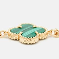 Pre Owned Van Cleef & Arpels Vintage Alhambra 20 Motif Malachite Diamonds 18K Yellow Gold Station Necklace
