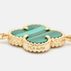 Pre Owned Van Cleef & Arpels Vintage Alhambra 20 Motif Malachite Diamonds 18K Yellow Gold Station Necklace