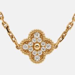 Pre Owned Van Cleef & Arpels Vintage Alhambra 20 Motif Malachite Diamonds 18K Yellow Gold Station Necklace