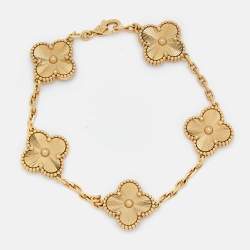 Pre Owned Van Cleef & Arpels Vintage Alhambra Gulloiche 18k Yellow Gold 5 Motif Bracelet