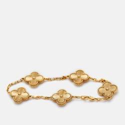 Pre Owned Van Cleef & Arpels Vintage Alhambra Gulloiche 18k Yellow Gold 5 Motif Bracelet