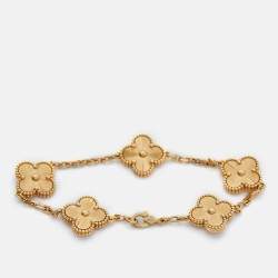 Pre Owned Van Cleef & Arpels Vintage Alhambra Gulloiche 18k Yellow Gold 5 Motif Bracelet