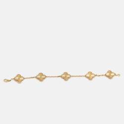 Pre Owned Van Cleef & Arpels Vintage Alhambra Gulloiche 18k Yellow Gold 5 Motif Bracelet