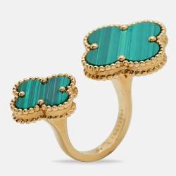 Pre Owned Van Cleef & Arpels Magic Alhambra Between The Finger Malachite 18k Yellow Gold Ring Size 49