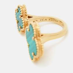 Pre Owned Van Cleef & Arpels Magic Alhambra Between The Finger Malachite 18k Yellow Gold Ring Size 49