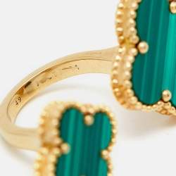 Pre Owned Van Cleef & Arpels Magic Alhambra Between The Finger Malachite 18k Yellow Gold Ring Size 49