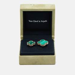 Pre Owned Van Cleef & Arpels Magic Alhambra Between The Finger Malachite 18k Yellow Gold Ring Size 49