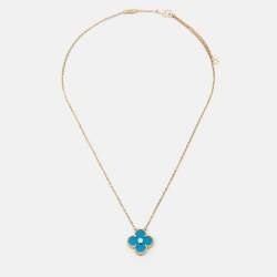 Pre Owned Van Cleef & Arpels Vintage Alhambra 2019 Limited Edition Ceramic Diamond 18k Yellow Gold Holiday Pendant Necklace