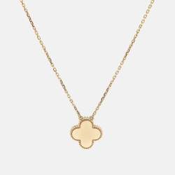 Pre Owned Van Cleef & Arpels Vintage Alhambra 2019 Limited Edition Ceramic Diamond 18k Yellow Gold Holiday Pendant Necklace