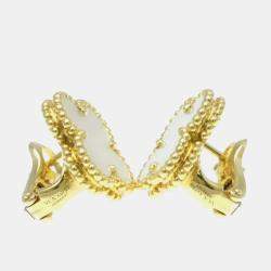 Van Cleef & Arpels 18K Yellow Gold Vintage Alhambra Shell Earrings