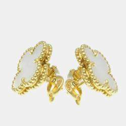 Van Cleef & Arpels 18K Yellow Gold Vintage Alhambra Shell Earrings