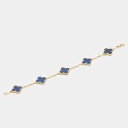 مملوكة مسبقًا Van Cleef & Arpels Vintage Alhambra Agate 18k Yellow Gold 5 Motif Station Bracelet