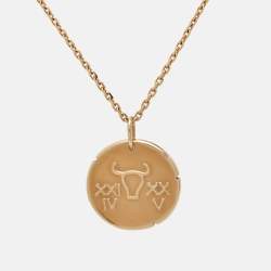 Pre Owned Van Cleef & Arpels Zodiaque Medal Taurus 18k Yellow Gold Pendant Necklace