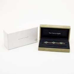 Pre Owned Van Cleef & Arpels Vintage Alhambra Malachite 18k Yellow Gold 5 Motif Station Bracelet