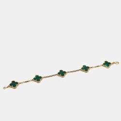 Pre Owned Van Cleef & Arpels Vintage Alhambra Malachite 18k Yellow Gold 5 Motif Station Bracelet