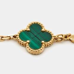 Pre Owned Van Cleef & Arpels Vintage Alhambra Malachite 18k Yellow Gold 5 Motif Station Bracelet
