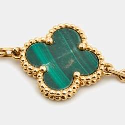 Pre Owned Van Cleef & Arpels Vintage Alhambra Malachite 18k Yellow Gold 5 Motif Station Bracelet