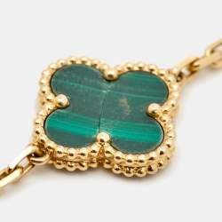Pre Owned Van Cleef & Arpels Vintage Alhambra Malachite 18k Yellow Gold 5 Motif Station Bracelet