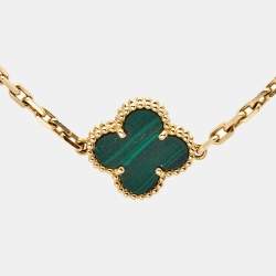 Pre Owned Van Cleef & Arpels Vintage Alhambra Malachite 18k Yellow Gold 5 Motif Station Bracelet