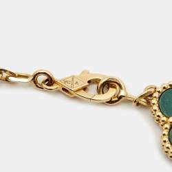 Pre Owned Van Cleef & Arpels Vintage Alhambra Malachite 18k Yellow Gold 5 Motif Station Bracelet