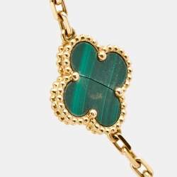 Pre Owned Van Cleef & Arpels Vintage Alhambra Malachite 18k Yellow Gold 5 Motif Station Bracelet