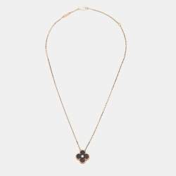 Van Cleef & Arpels Vintage Alhambra Limited Edition 2017 Bulls Eye Brown Stone and Diamond 18K Rose Gold Holiday Pendant Necklace