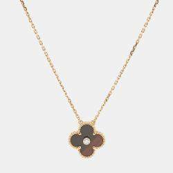 Van Cleef & Arpels Vintage Alhambra Limited Edition 2017 Bulls Eye Brown Stone and Diamond 18K Rose Gold Holiday Pendant Necklace