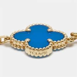 Pre Owned Van Cleef & Arpels Vintage Alhambra Agate 18k Yellow Gold 5 Motif Bracelet