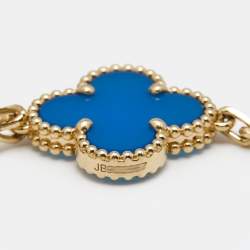 Pre Owned Van Cleef & Arpels Vintage Alhambra Agate 18k Yellow Gold 5 Motif Bracelet