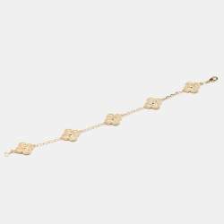 Pre Owned Van Cleef & Arpels Vintage Alhambra Hammered 18k Yellow Gold 5 Motif Station Bracelet