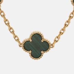 Pre Owned Van Cleef & Arpels Vintage Alhambra Malachite 18k Yellow Gold 5 Motif Station Bracelet