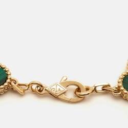 Pre Owned Van Cleef & Arpels Vintage Alhambra Malachite 18k Yellow Gold 5 Motif Station Bracelet