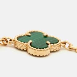Pre Owned Van Cleef & Arpels Vintage Alhambra Malachite 18k Yellow Gold 5 Motif Station Bracelet