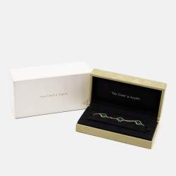 Pre Owned Van Cleef & Arpels Vintage Alhambra Malachite 18k Yellow Gold 5 Motif Station Bracelet